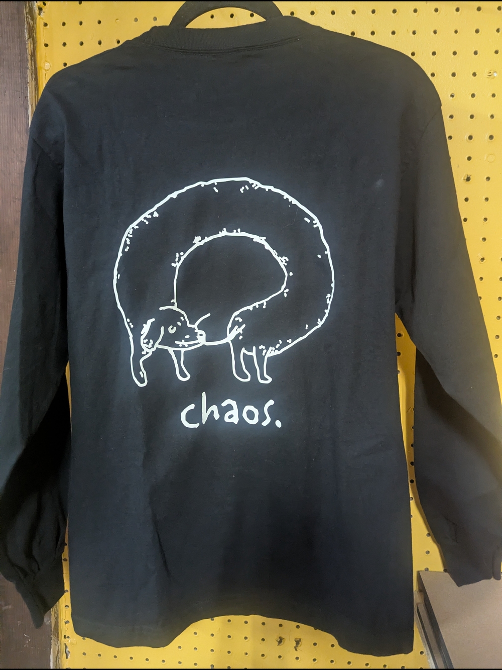 Black Long-Sleeve 'chaos.' Dog Graphic Tee